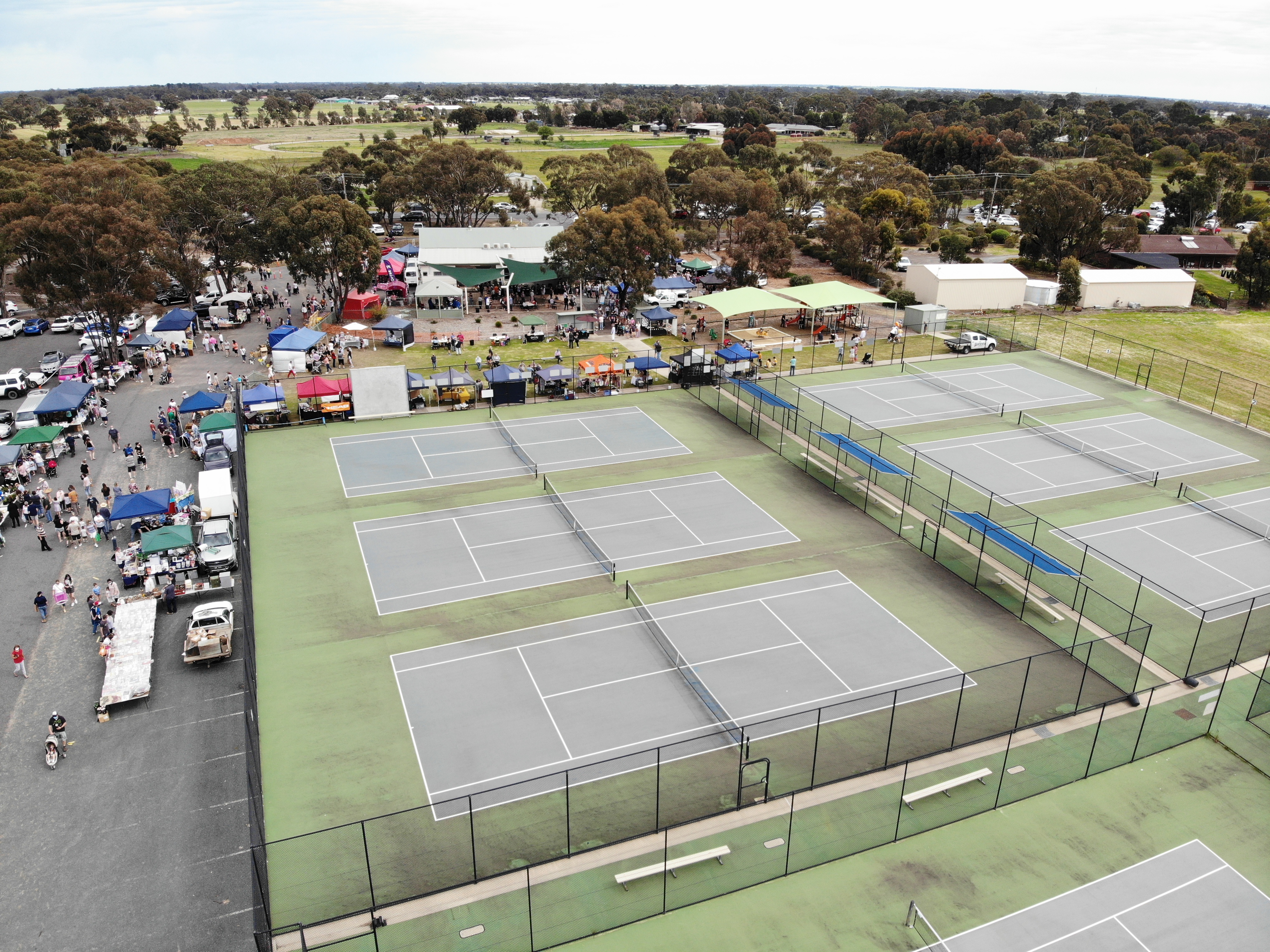 Aerial view of Haven's tennis courts beside the bush reserve